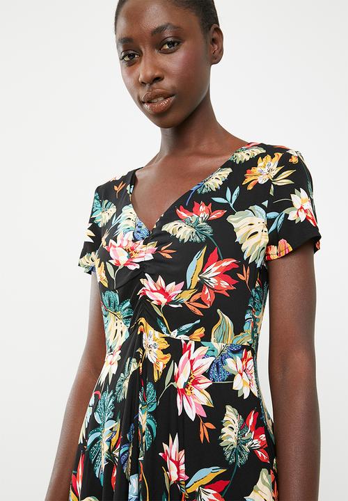 c(inch) - Ruched front fit and flare dress - multi