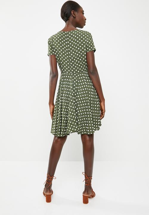 c(inch) - Ruched front fit and flare dress - khaki green
