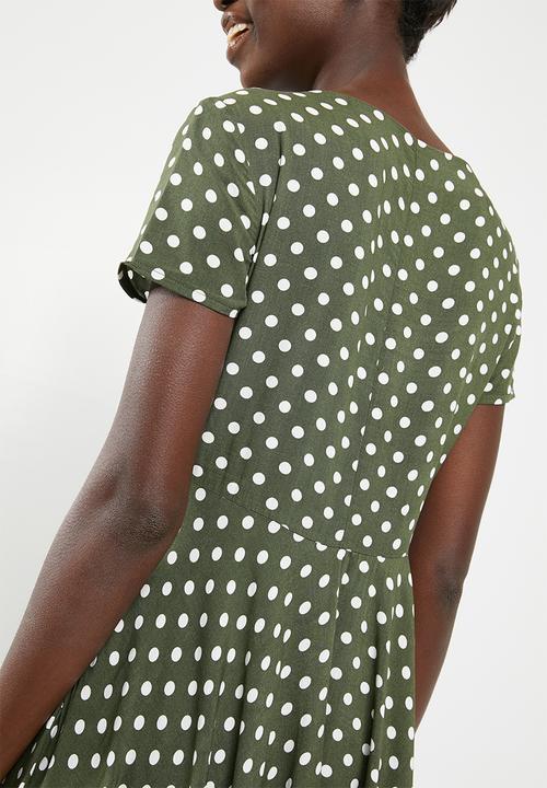 c(inch) - Ruched front fit and flare dress - khaki green