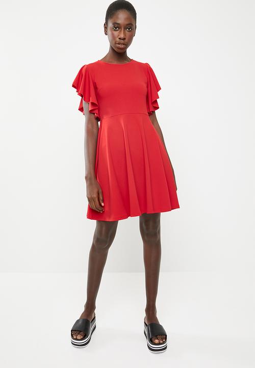 c(inch) - Sleeve detail fit And flare dress - red