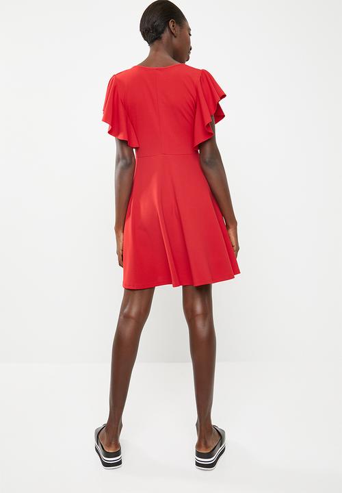 c(inch) - Sleeve detail fit And flare dress - red