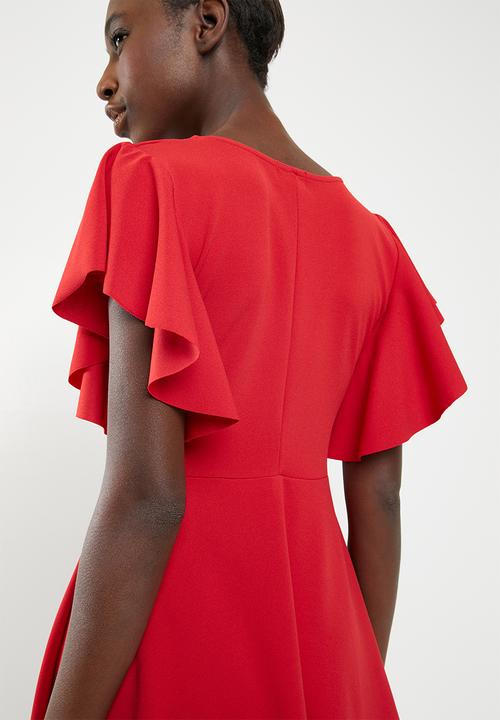 c(inch) - Sleeve detail fit And flare dress - red