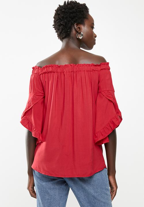 edit - Bardot 3/4 sleeve blouse - red