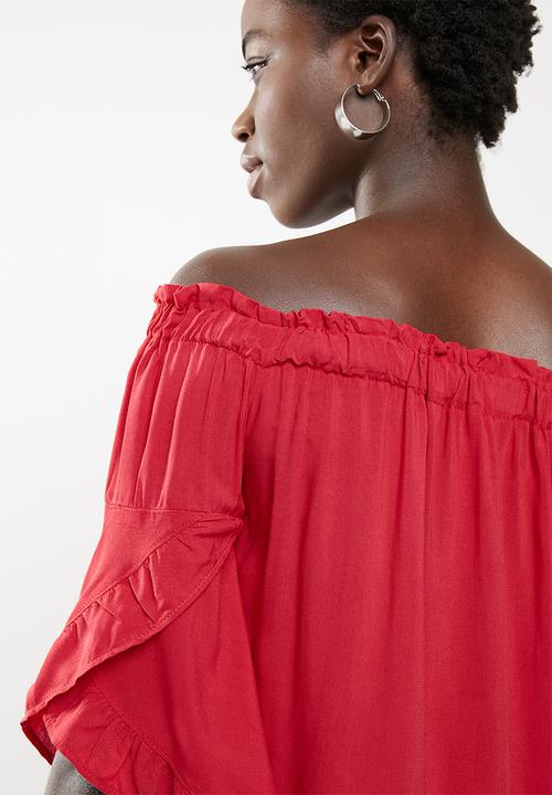 edit - Bardot 3/4 sleeve blouse - red