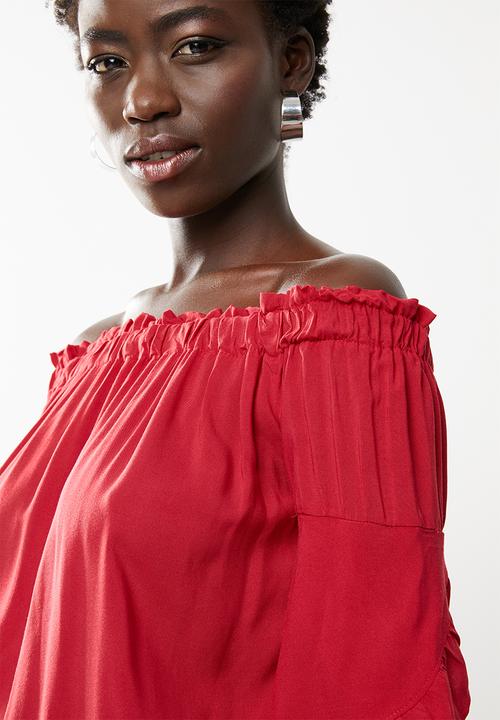 edit - Bardot 3/4 sleeve blouse - red