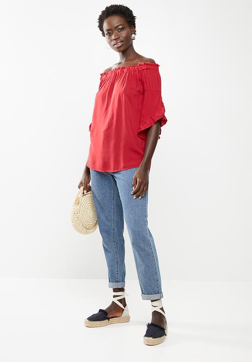 edit - Bardot 3/4 sleeve blouse - red