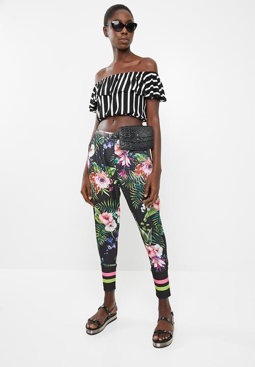 c(inch) - Frill detail bardot top - black and white