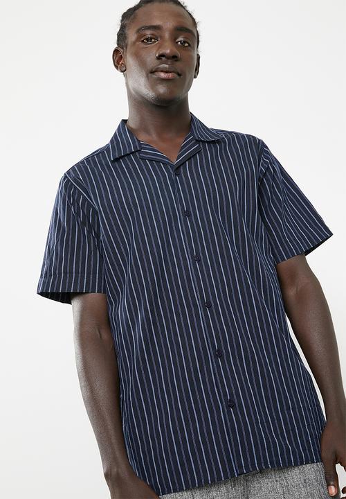 Superbalist - Short sleeve cuban collar stripe shirt - navy