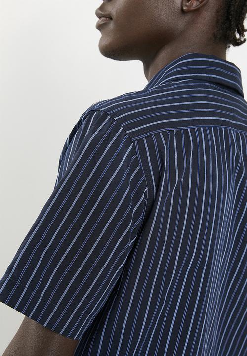 Superbalist - Short sleeve cuban collar stripe shirt - navy