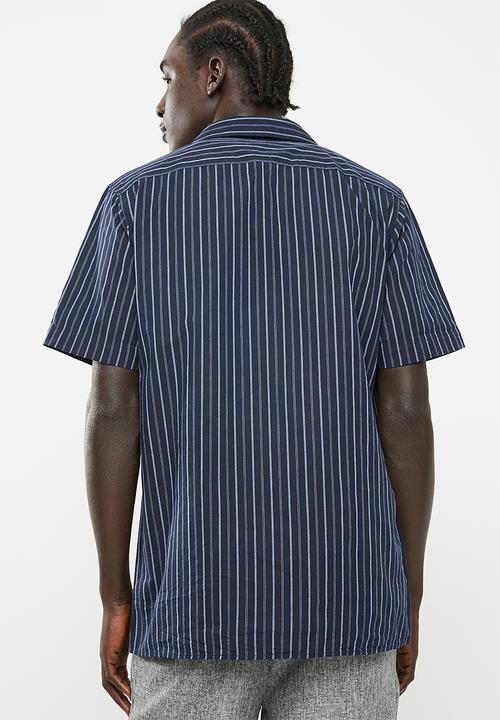 Superbalist - Short sleeve cuban collar stripe shirt - navy
