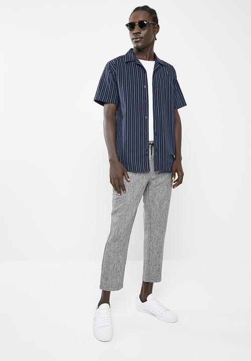 Superbalist - Short sleeve cuban collar stripe shirt - navy