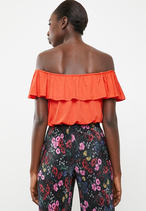 c(inch) - Frill detail bardot top - orange