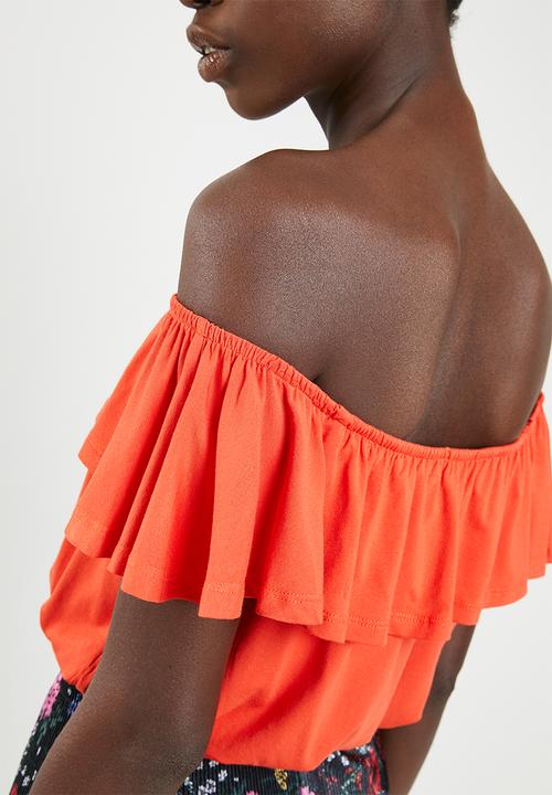 c(inch) - Frill detail bardot top - orange