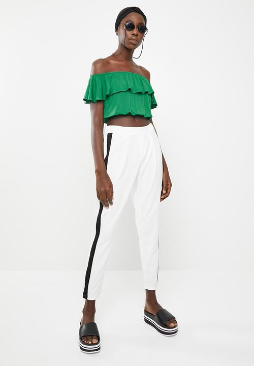 c(inch) - Frill detail bardot top - green