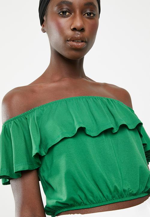 c(inch) - Frill detail bardot top - green