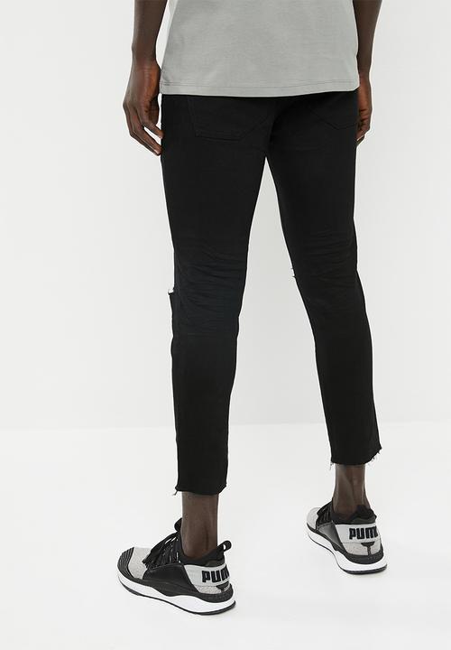 Superbalist - Super skinny jeans cropped knee rip raw hem - black 