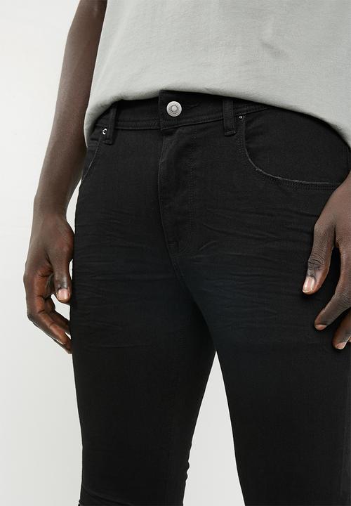 Superbalist - Super skinny jeans cropped knee rip raw hem - black 