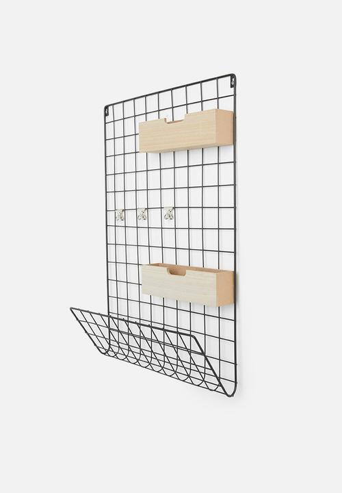 Present Time - Grid memo rack - black & wood baskets