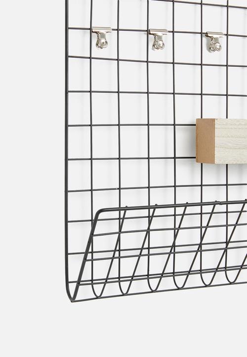 Present Time - Grid memo rack - black & wood baskets