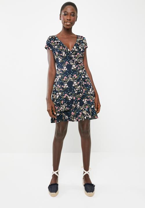 Revenge - Wrap over cap sleeve floral dress - multi