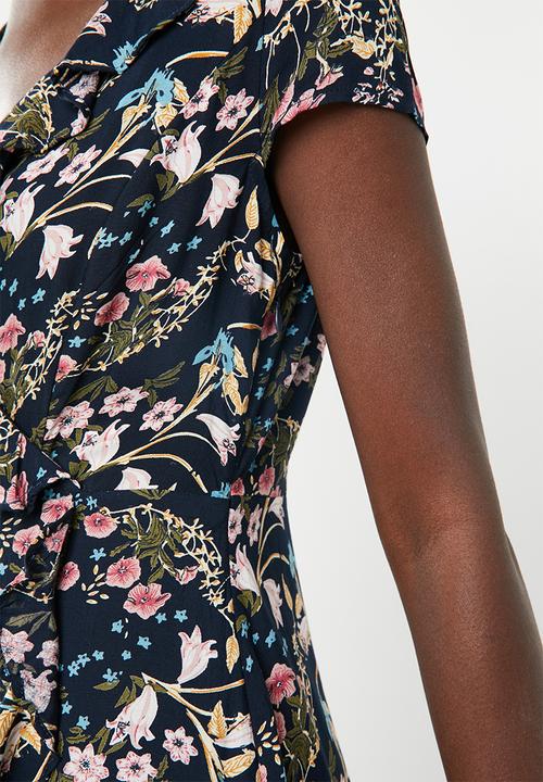 Revenge - Wrap over cap sleeve floral dress - multi
