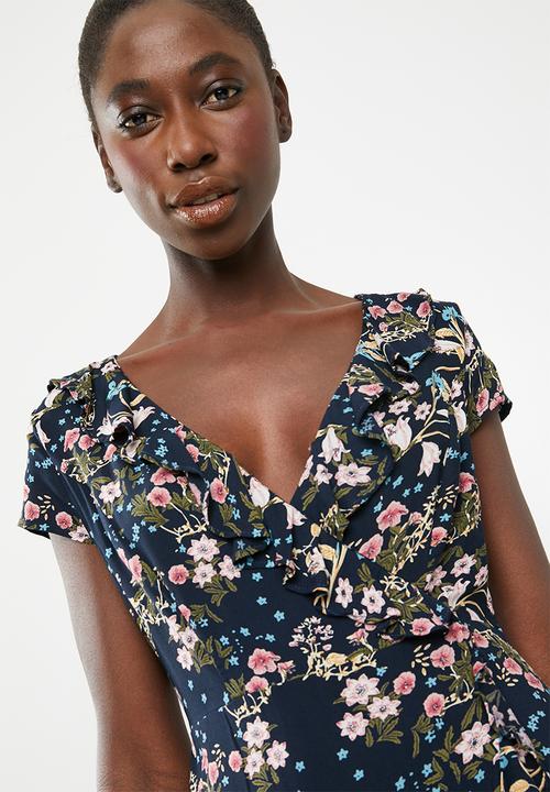 Revenge - Wrap over cap sleeve floral dress - multi