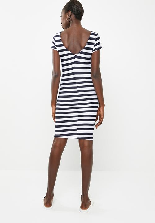c(inch) - Fitted bodycon dress - navy and white