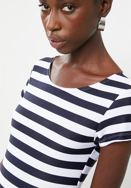 c(inch) - Fitted bodycon dress - navy and white