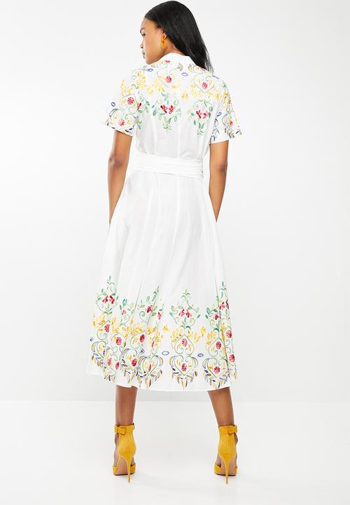 AMANDA LAIRD CHERRY - Mathlo shirt dress yellow & white