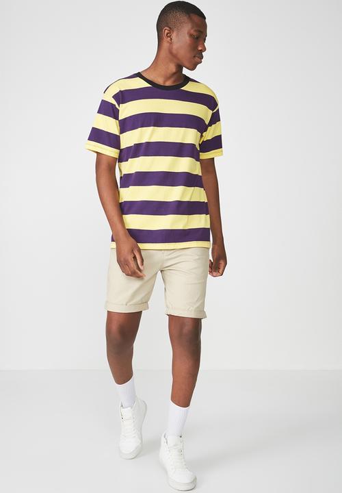 Cotton On - Downtown loose fit short sleeve tee - yellow & purple