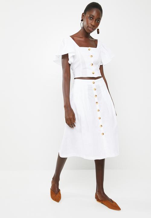 STYLE REPUBLIC - Front button midi skirt - white