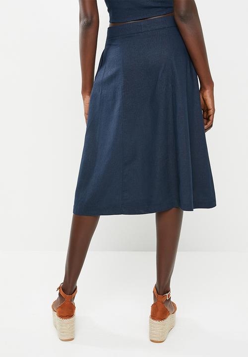STYLE REPUBLIC - Front button midi skirt - navy