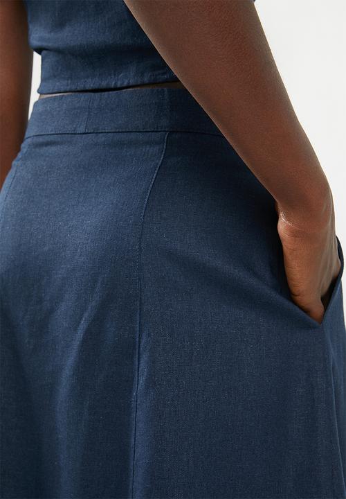 STYLE REPUBLIC - Front button midi skirt - navy