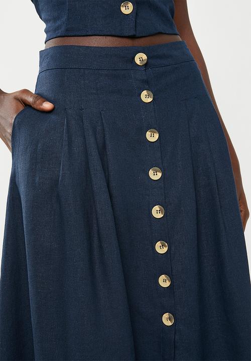 STYLE REPUBLIC - Front button midi skirt - navy