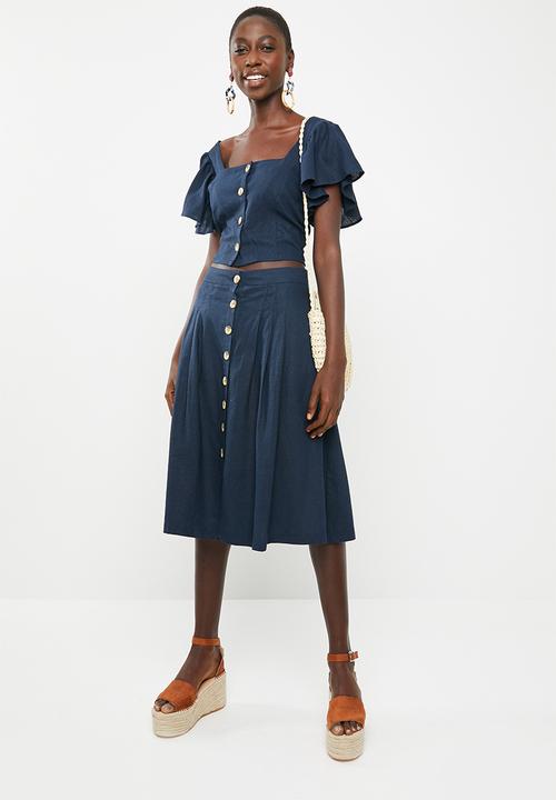 STYLE REPUBLIC - Front button midi skirt - navy