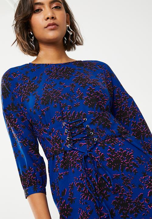 ONLY - Ibbie long sleeve lace-up dress - multi 