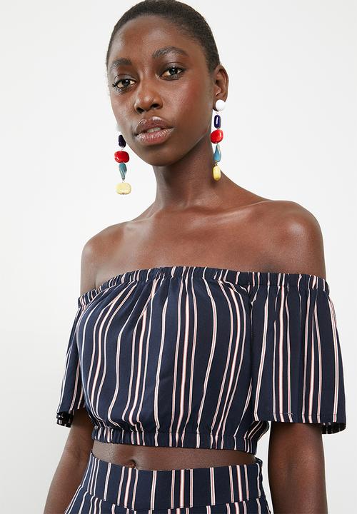 STYLE REPUBLIC - Bardot crop top - navy