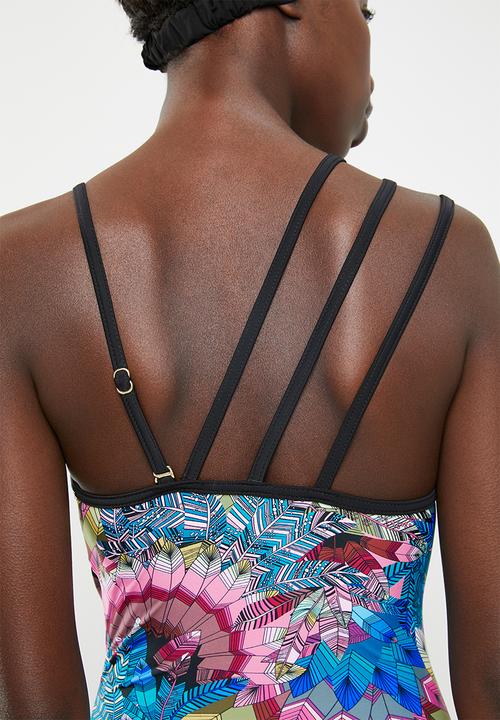 Sun Love - Feather one shoulder one piece - multi-colour