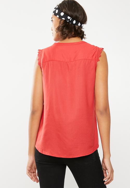 ONLY - Kimmi capped sleeve top - red
