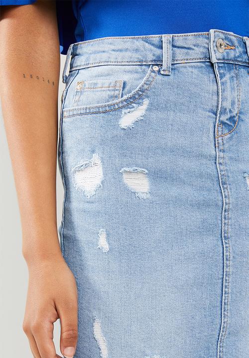 ONLY - Eliza raw edge denim skirt - blue