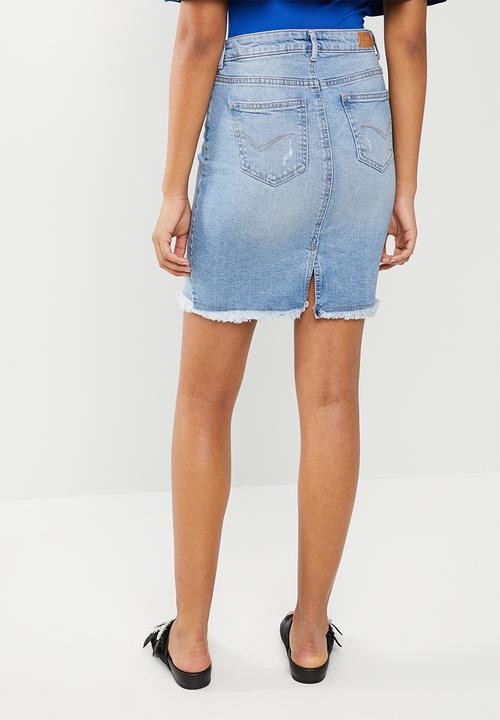 ONLY - Eliza raw edge denim skirt - blue