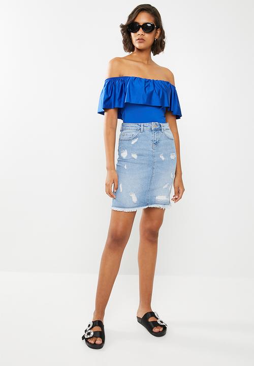 ONLY - Eliza raw edge denim skirt - blue