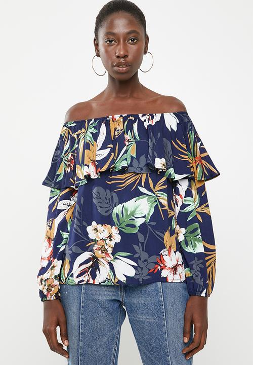 Superbalist - Frilled off the shoulder blouse - navy