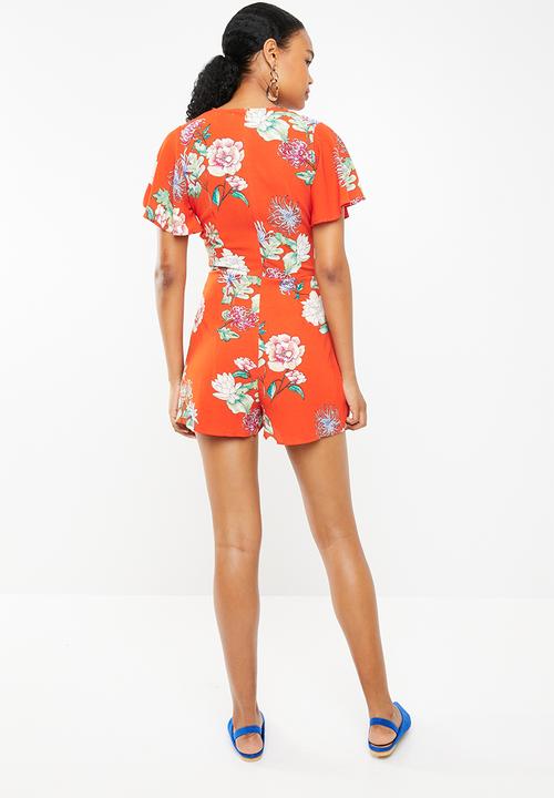 STYLE REPUBLIC - Tie front floral jumpsuit - orange