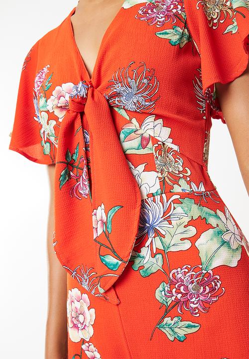 STYLE REPUBLIC - Tie front floral jumpsuit - orange