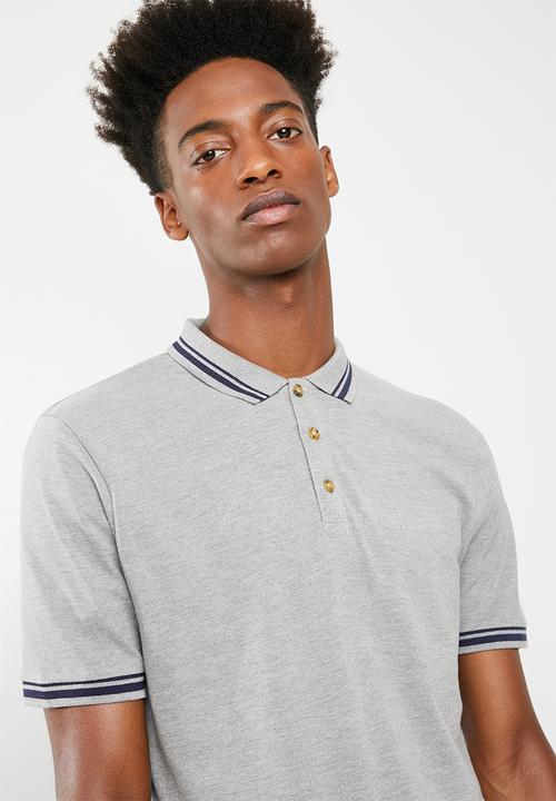 Superbalist - Pique tipped short sleeve slim fit polo - grey 