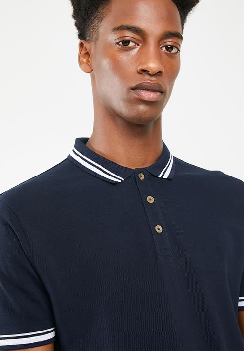 Superbalist - Pique tipped short sleeve slim polo - navy 