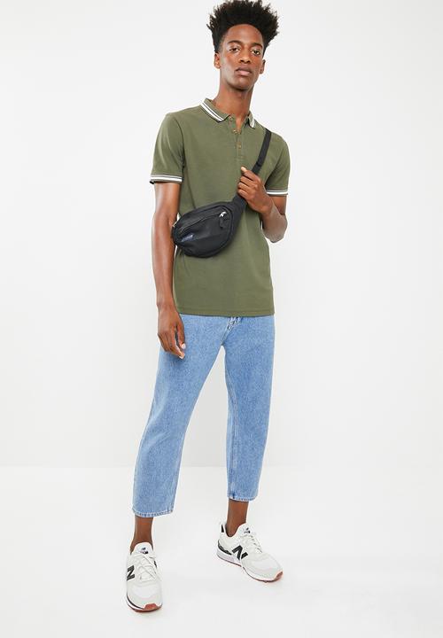 Superbalist - Pique tipped short sleeve slim polo - khaki