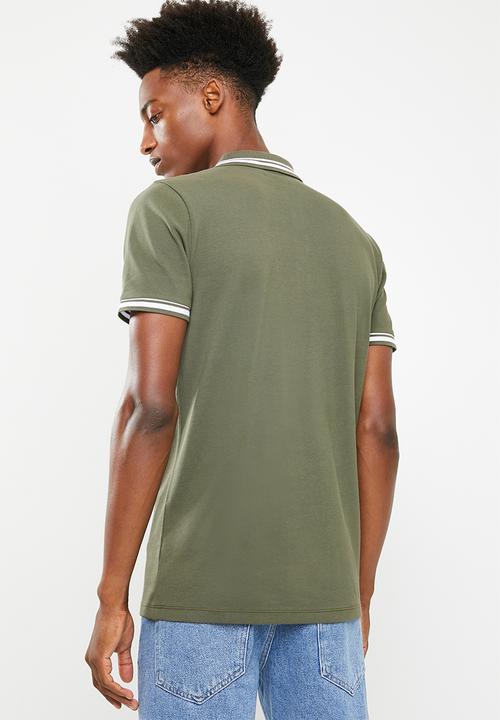 Superbalist - Pique tipped short sleeve slim polo - khaki