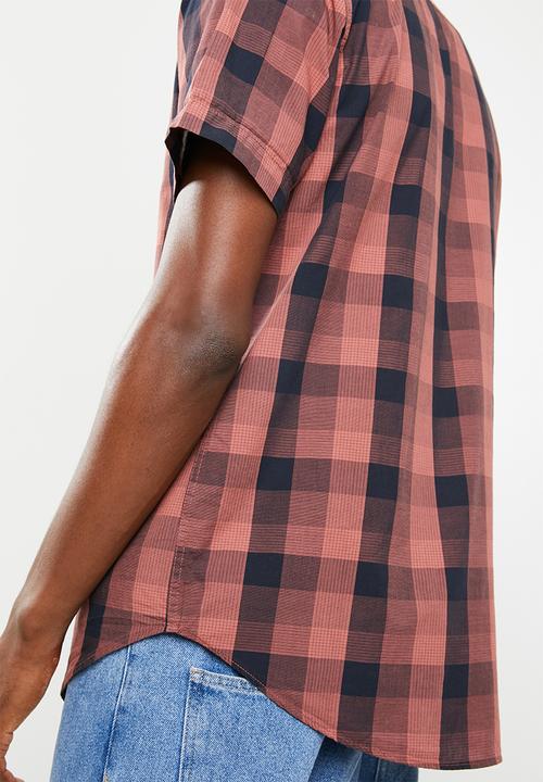 Superbalist - Regular short sleeve poplin check shirt - dark coral